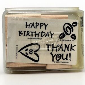 Stampin Up 4 Rubber Stamp Set Happy Birthday Thank You Retired New in Box Unused
